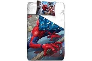AYMAX S.P.R.L Spiderman Housse de Couette réversible avec Taie d'oreiller, Microfibre, Rouge, 200x140 cm Beige California King