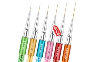 Saviland Pinceau Nail Art Ongle, 6pcs Pinceaux Ongle Kit Fins en Capuchon, Absorption Uniforme Pinceaux Liner Nail Art, Utiliser Facilement Stylos Detailes Pour Gel Peinture（ Taile 7/9/11/13/23 mm)