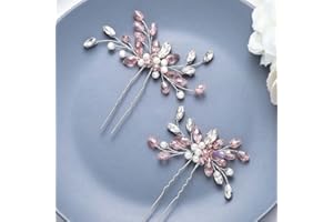 Unicra Forcine a forma di fiore per acconciature da sposa con strass rosa e cristalli, accessorio per capelli per donne e ragazze (confezione da 2)