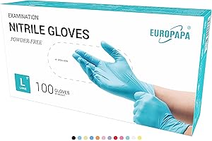 EUROPAPA 100 Guantes De Nitrilo Desechables, Guantes Desechables, Guantes De Examen, Guantes De Nitrilo, Sin Polvo, Sin LÁTex, No EstÉRiles, Sin LÁTex, Guantes Disponables (L, Azul Claro)