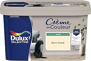Dulux Valentine Crème de Couleur - Peinture multi-supports intérieure - Satin Blanc Cassé 2,5 L