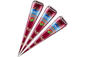 ‎KAJAL Kaveri Mehndi 3er Pack - Kegel Dunkelbraun Bio Körperkunst Temporäre Tattoos Alle Natürlich Organisch | Safe and Long Lasting Mit Kajal Aufkleber