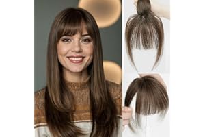 LASUNORK Clip in Fringe 100% Real Human Hair Fringe Clip in Bangs 10 Inch Hair Topper With 6 inch Bangs Hair Toppers for Thinning Hair Women Real Hair 360°Clip on Fringe for Daily Wear (Chocolate Brown)