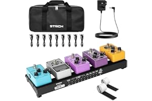 STRICH Guitar Pedal Board with Built-in Power Supply, Small Pedal Board 15 x 5.1" 1.3LB Lightweight Aluminum Alloy, PedalBoard with Pedal Cables, Bag, Hook Loop Strips PB-M15