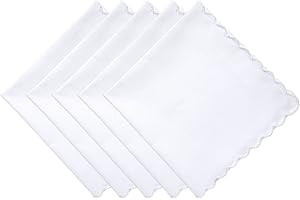 ElevateTech Damen Klein Weiß Taschentücher, Baumwolle Stofftaschentücher Set mit Gewelltem Rand, Stofftaschentücher Einstecktuch Handtuch Weiß Damen-Taschentücher Braut-Hochzeitsgeschenk (30 cm)