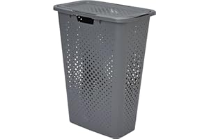 SUNDIS Pixel, cesto de ropa con tapa, 40L de capacidad, plástico reciclado, gris, ideal para espacios reducidos, 2 asas laterales y 1 asa debajo, ventilación en los 4 lados