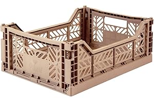 AYKASA Ay-Kasa, cassetta pieghevole, stabile, in plastica, impilabile, colore tortora caldo, M (40 x 30 x 14 cm)