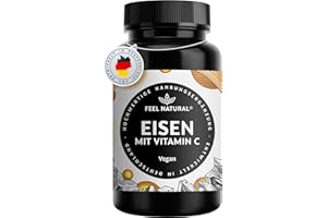 ‎FEEL NATURAL Eisentabletten, 180 Stück – Eisen 20mg mit Vitamin C 40mg – hohe Bioverfügbarkeit durch Eisenbisglycinat – vegan, laborgeprüft & in Deutschland entwickelt