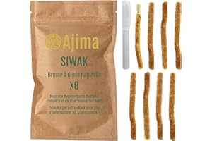 AJIMA Siwak Naturel 8X + Étui OFFERT* Miswak Brosse à Dents Naturelle en bois d'Araq Blanchiment Dentaire et Fraîcheur Nettoyante et Désinfectante - Zéro déchet Biodégradable