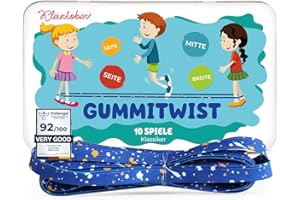 Kleintober I Gummitwist Bleue I Caoutchouc Sauteur I Twister I Jouets d'intérieur et d'extérieur I Corde Chinois I avec Instructions pour Les Jeux I pour Filles & garçons, Parfait comme Cadeaux