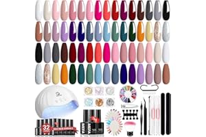 MEFA 54 Pcs Gel Nail Kit with 48W UV Lamp, 32 Colors Nude Pink Gray Gel Nail Polish Set with Base and Matte Glossy Top Coat Nail Art Decorations Manicure Tools DIY Salon Home