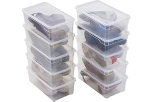 Sundis Clear Box, set di 10 scatole portaoggetti 5l, con coperchio, plastica trasparente, impilabile, ideale per le scarpe da donna