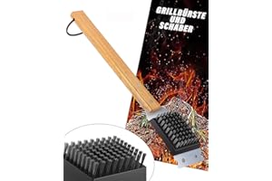 PLAUSO Grillbürste und Schaber, BBQ Grill Bürste für den Außengrill, 3IN1 Grill Reinigungsbürste Mit Schaber, Grillreinigungsbürste 38CM Extra Langer und Hartholz Wärmedämmung Griff