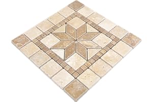 CONWIRE Piastrelle a mosaico in pietra naturale, travertino, beige, noce per decorazione da parete, bagno, WC