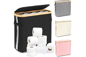 YIK TUNG Toilet Paper Storage Basket, Toilet Paper Container with Lid, Bathroom Storage Box, Bamboo Toilet Paper Basket with Handle for Toilet Paper Roll (Black)