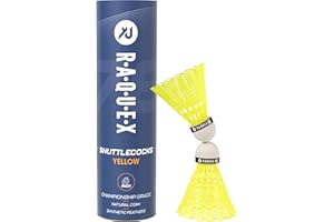 ‎RAQUEX Raquex Badminton-Federbälle aus Nylon – Röhre mit 6 Federbällen mit Naturkork – DREI Geschwindigkeitsoptionen – weiße oder gelbe Federbälle, robuste Badminton-Federbälle für drinnen und draußen