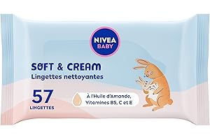 NIVEA BABY Lingettes Soft & Cream (1 x 57 pces), lingettes nettoyantes et apaisantes pour bébé & nourrisson, enrichies en Huile d'Amande 100% naturelle protectrice très douce