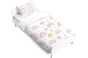 PORJDN Arcobaleno - Set di biancheria da letto per bambini, federa 65 x 65 cm, copripiumino 140 x 200 cm, motivo nuvole in stile cartone animato, con chiusura lampo scorrevole, stile B, 140 x 200 cm