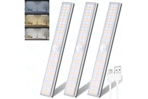 DFGOTOP Lampe 56 LED Detecteur de Mouvement Armoire, Reglette LED Cuisine Sans Fil, Rechargeable USB Lumiere de Placard Escalier 20CM(3 Pièce)