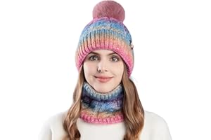 TAGVO Conjunto Set de Bufanda y Gorro de Punto para Mujer, Invierno Calentar Beanie Sombrero Gorras y Bufanda con Forro Polar para Corriendo Bicicleta Excursionismo Deportes