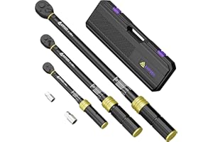 ANPUDS Clé Dynamométrique, Jeu de 5 Clés Dynamométrique, 1/4" 3-25Nm, 3/8" 10-150Nm, 1/2" 60-330Nm, Précision ± 3%, 72 Dents, Tête à Cliquet Réversible Clé de Torsion pour Vélos, Moto, Voiture, Camion