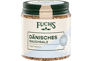 ‎FUCHS Fuchs Gewürze - Dänisches Rauchsalz | Toppingsalz mit rauchigem Aroma | Verfeinert Fleisch, Fisch und Gemüse vom Grill | Rauchsalz in Premium-Qualität | 125 g im wiederverschließbaren Gewürzglas