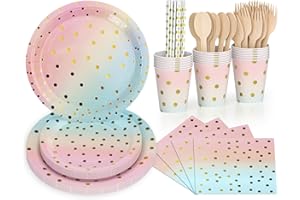 DN DENNOV 168 pz stoviglie usa e getta compleanno ragazza stoviglie compleanno piatto arcobaleno piatto bicchieri cannuccia cucchiaio forchetta tovaglioli di carta decorazione per 24 ospiti