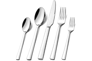Homikit Besteck Set, Edelstahl poliert 30 teilig Besteckset für 6 Personen, Essbesteck Set mit Messer Gabel Löffel für Familie Party Restaurant, glatter Rand, spülmaschinengeeignet