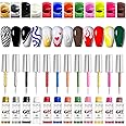 Gel Liner Nail Art Kit - 12 Color Nail Art Gel Liner Nail Polish - Multicolor French Manicure Painted Nail Design - Built-In Thin Brush for Swirl Nail Liner Draw Gel Nail Polish
