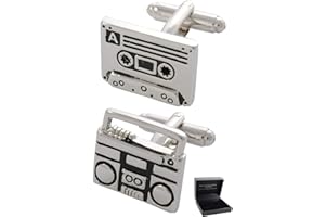 COLLAR AND CUFFS LONDON - HOCHWERTIGE Manschettenknöpfe mit Geschenk Box - Retro Kassette und Kassettenspieler - Stilvolle Messing - Musik Radio DJ Recorder - Silber und Schwarz Farben