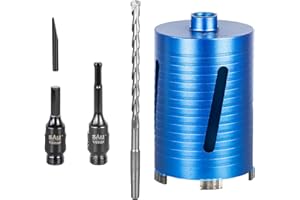 SALI Diamond Core Drill Bit Set - 107mm x 150mm Turbo Laser-Welded Segments for Concrete, Brick, Block, Stone Masonry, Granite - SDS & Hex Shank Adapters, Centre Bit
