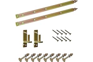 BRESKO Shutter Hinge with Clamps and Screws Set Yellow Galvanised 300-800 mm Gate Hinge Door Hinge Gate Garden Gate (600 x 40 mm - Diameter 16 mm)