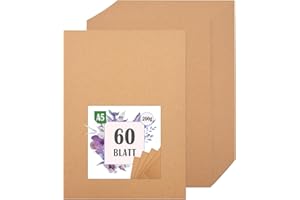 AOLKEE Zestaw 60 arkuszy papieru typu kraft, A5, 14,8 x 21 cm, 200 g, karton do rzemiosła, zaproszeń ślubnych, kartonu, rzemiosła, papieru do drukarek A5, kolor brązowy