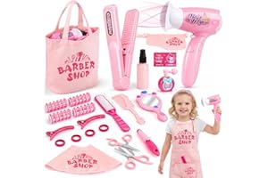 SANLEBI Kids Hairdressing Set with Toy Hairdryer, 25 Pc Pretend Play Styling Toy Set for Kids 3-8 with Hair Dryer, Barber Scissors and Stylist Accessories, Christmas & Birthday Gift for Girls