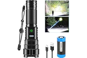 LYLTING Lampe Torche LED Rechargeable Ultra Puissante, 100000LM Lampe de Poche USB Rechargeable Lampe Tactique, IP67 Étanche 5 Modes D'éclairage pour Camping Randonnée Urgence (avec batterie)