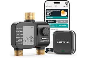 ‎UNISTYLE Unistyle Bewässerungscomputer WLAN 2 Ausgänge mit Messing einlass auslass, Smart Zeitschaltuhr Bewässerung mit APP, Automatischem Bewässerungsuhr für Garten Rasensprenger Bewässerungssystem