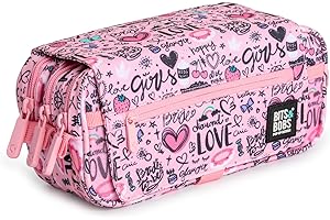 PRACTICOFFICE Estuche Portatodo Triple Design de Amplios Apartados Interiores con Cremallera Individual para Material Escolar y Viaje (Sweet)