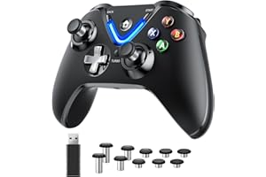 RALAN Black Wireless Controller with Paddles for Windows PC, 2.4G Wireless Adapter with 3.5mm Headphone Jack, ALPS Joystick, Hall Effect Sensing trigger, Rechargeable Battery