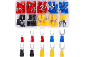 Roosea 102 Pzs Terminal de crimpado eléctrico,Terminal Eléctrico de Horquilla Aislado para cables de instrumentos eléctricos de iluminación automotriz (10 tamaños)