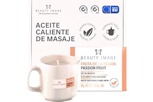 BEAUTY IMAGE Vela de Masaje Grande - Aroma Fruta de la Pasión. [80 gr de 4 a 5 Masajes de Cuerpo Entero]. Aceite Caliente para Masaje Profesional. Calidad Hecho en Europa. Masaje Sensual.