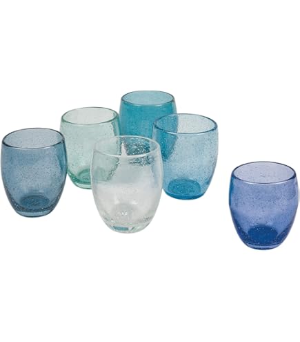 Juego De 6 Vasos De Agua De Vidrio Soplado Villa D’Este - Colección Cancun Greenery, 330 Ml, 6 Tonos De Verde