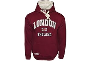 BRITISH HERITAGE BRANDS LE129MOW Unisex London England Hoodie Hooded Sweatshirt Maroon Off White XS-2XL