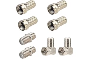 RELIAGINT de televisión por satélite, 4 F Twist on Plug, 2 F81 de Doble extensión Hembra, 2 adaptadores de ángulo Recto, antioxidante, Compatible con Freesat Freesky DVB F Tipo de Tornillo, 8 Unidades