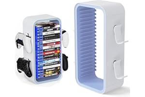 wigmoa OYO-1【40 cm】 Tour de rangement de jeux compatible avec PS5/Xbox Series S et X/Switch, organiseurs universels de disques de jeux vidéo avec support de 4 manettes, support de disque de jeu