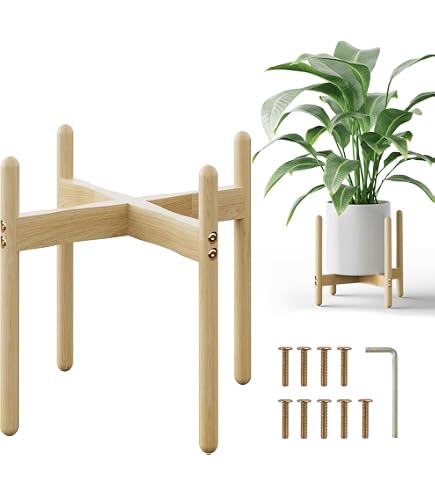 Bamworld Support Pour Pot De Fleurs Intérieur Réglable En Bambou – Compatible Pots 20,3 à 30,5 Cm – Style Naturel Marron Rougeâtre – Plantes Non Incluses