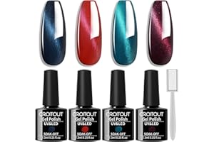 Croitout Gel Nagellack Set, Cat Eye Magnet UV Nagellack Set, Magnetisch Gel Gellack Shellac Set mit 1 Magnet, Mehrfarbig Ablösbarer Nagelgel Farben Geschenk Kit 4 x 7.3ml (4MY-002-New)