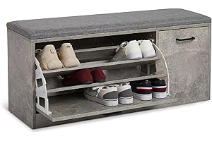 Mondeer Scarpiera Panca, Portascarpe con Cuscino Salvaspazio in Legno per Ingresso Corridoio, 100 x 30 x 46 cm (Grigio)