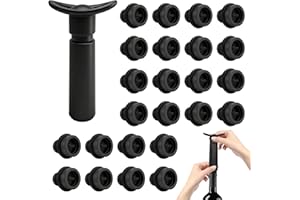 Bellanova Set Nero con Pompa per Vuoto Vino e 24 Tappi Vino Sottovuoto, Manico Ergonomico in ABS, Riutilizzabile, Ideale per Casa e Ristorazione (24)