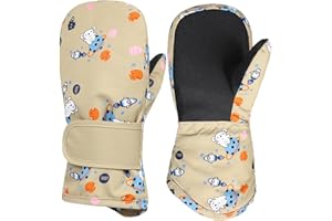 QKURT Guantes de Esquí para Niños de 1-6 Años, Guantes de Nieve Cálidos de Invierno, Manoplas de Snowboard a Prueba de Viento para Niñas y Niños, Guantes para Clima Frío