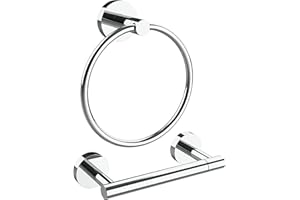 WZRUA Toilet Roll Holder & Towel Ring Set Wall Mounted, Chrome Stainless Steel Toilet Paper Holder and Hand Towel Holder for Bathroom and WC